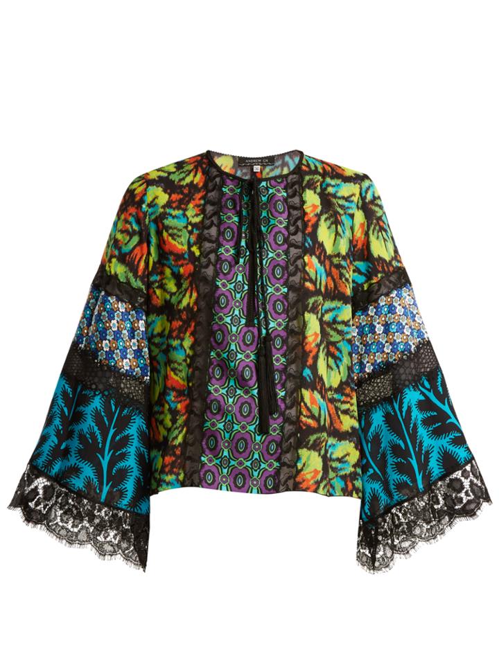 Andrew Gn Multi-print Silk-blend Georgette Blouse