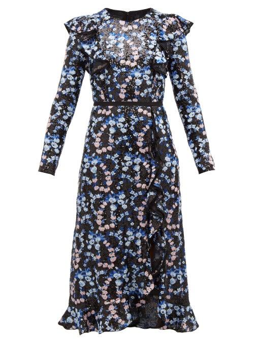 Matchesfashion.com Giambattista Valli - Floral Embroidered And Sequinned Midi Dress - Womens - Blue Multi