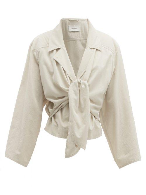 Matchesfashion.com Lemaire - Knot Front Crinkled Cotton Crepe Jacket - Womens - Light Grey