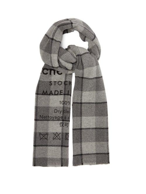 Matchesfashion.com Acne Studios - Cassiar Logo-print Checked Wool Scarf - Mens - Grey