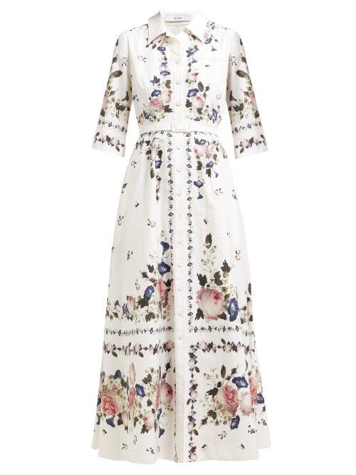 Matchesfashion.com Erdem - Kasia Floral Print Poplin Shirtdress - Womens - White Print
