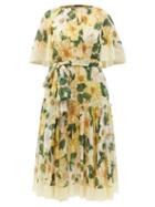 Matchesfashion.com Dolce & Gabbana - Camellia-print Silk-georgette Midi Cape Dress - Womens - Yellow Multi