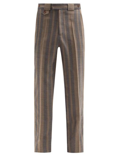 Matchesfashion.com Wales Bonner - Isaacs Striped Wool-blend Trousers - Mens - Brown