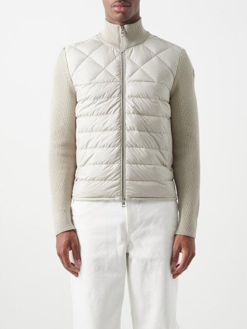 Moncler - Down-panel Zipped Cotton-blend Knit Jacket - Mens - Cream