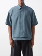 Le17septembre Homme - Layered-hem Textured Short-sleeved Shirt - Mens - Blue