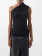 Rick Owens - Gathered One-shoulder Ribbed-wool Top - Womens - Black