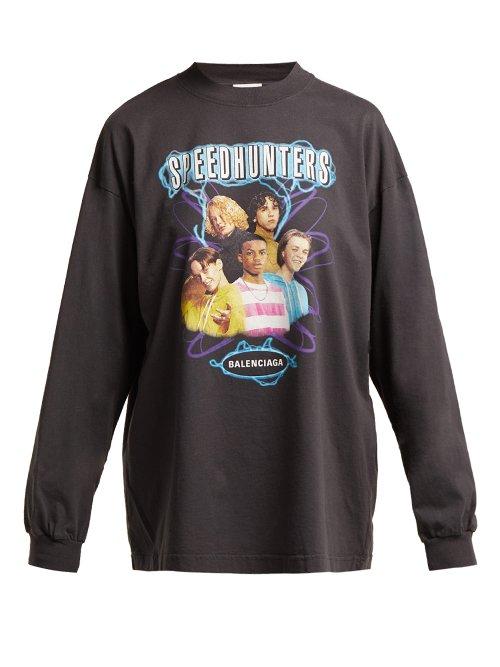 Matchesfashion.com Balenciaga - Speedhunters Cotton Long Sleeve T Shirt - Womens - Black Print