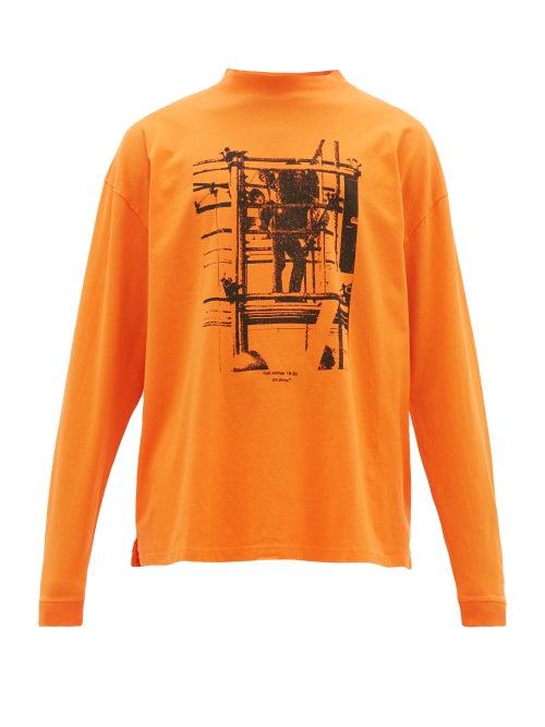 Matchesfashion.com Off-white - Scaffolding Print Cotton Long Sleeved T Shirt - Mens - Orange Multi