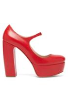 Matchesfashion.com Miu Miu - Leather Platform Mary Jane Pumps - Womens - Red