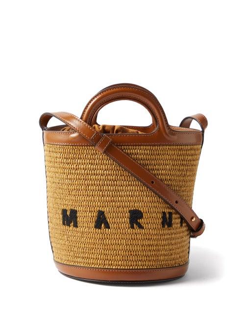 Marni - Leather-trimmed Faux-raffia Bucket Bag - Womens - Brown
