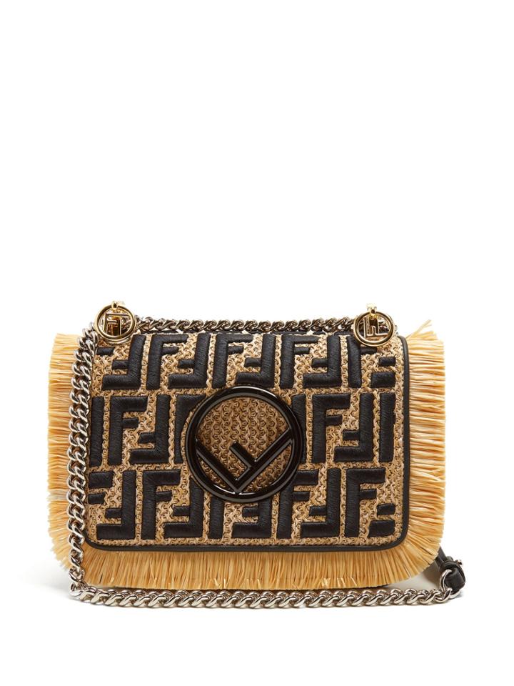 Fendi Kan I Logo-embroidered Woven Raffia Cross-body Bag