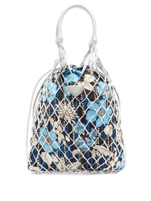 Matchesfashion.com Prada - Netted Leather Floral Print Bag - Womens - Silver Multi