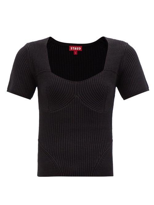Staud - Buxton Panelled Rib-knitted Top - Womens - Black