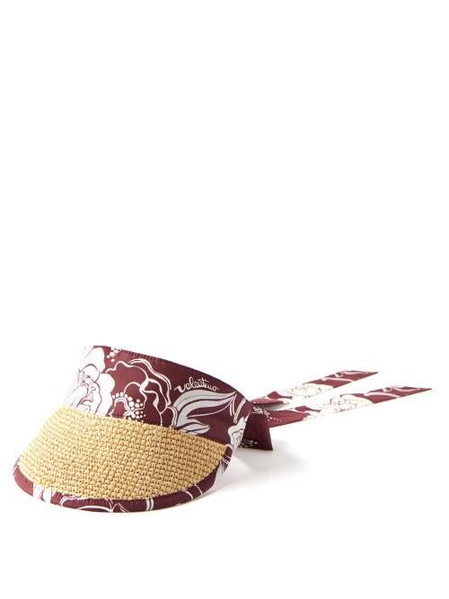 Valentino - Floral-print Taffeta-trimmed Woven Visor - Womens - Burgundy Multi