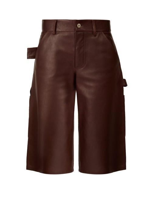 Matchesfashion.com Bottega Veneta - Knee Length Leather Shorts - Womens - Burgundy