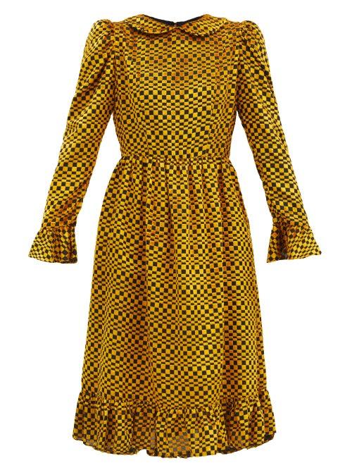 Matchesfashion.com Batsheva - Puff-shoulder Checked Velvet-devor Dress - Womens - Gold Multi