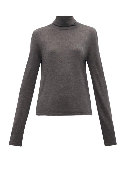 Matchesfashion.com The Row - Margita Roll Neck Silk Sweater - Womens - Dark Grey