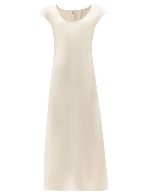 Totme - Scoop-neck Satin Midi Dress - Womens - Ivory