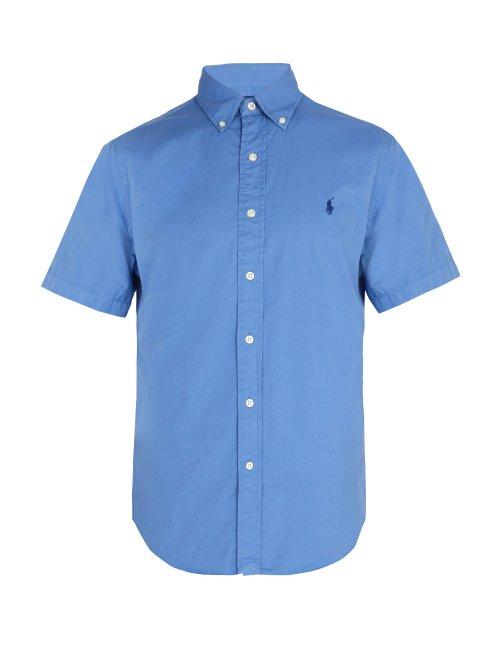 Matchesfashion.com Polo Ralph Lauren - Logo Embroidered Short Sleeve Cotton Shirt - Mens - Blue