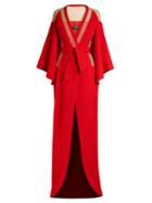 Balmain V-neck Tie-waist Panelled Crepe Gown