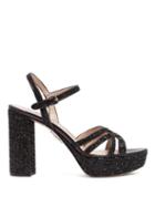 Matchesfashion.com Miu Miu - Glitter Leather Platform Sandals - Womens - Black