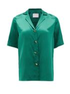 Matchesfashion.com S.a.r.k - Dietrich Hand-button Short-sleeved Silk Shirt - Womens - Green