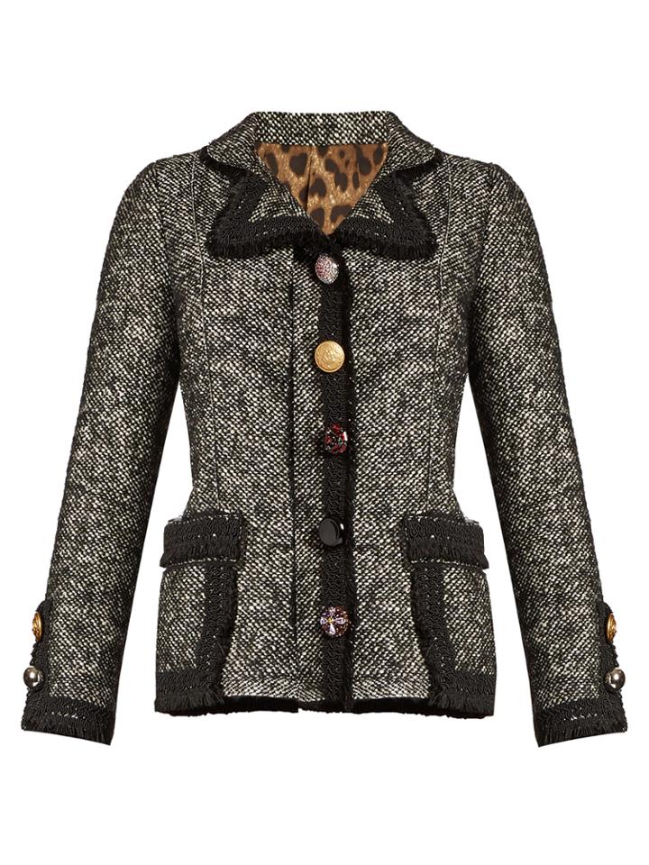 Dolce & Gabbana Embellished-collar Long-sleeved Tweed Jacket