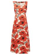 Matchesfashion.com Gucci - Flying Poppies-print Silk-duchess Midi Dress - Womens - Red White
