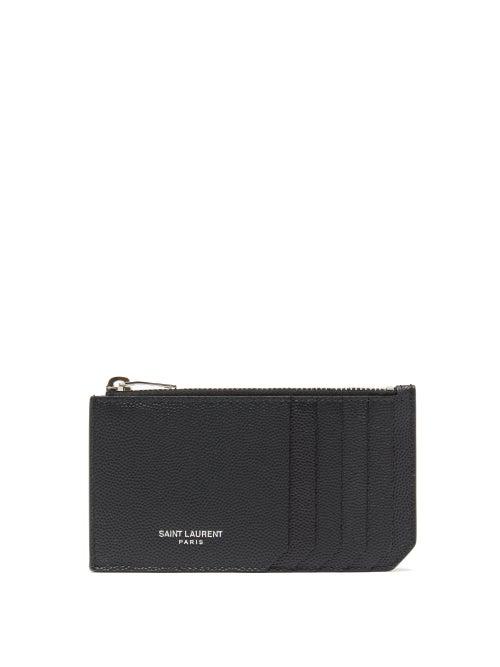 Saint Laurent - Logo-stamped Zipped Pebbled-leather Cardholder - Mens - Black