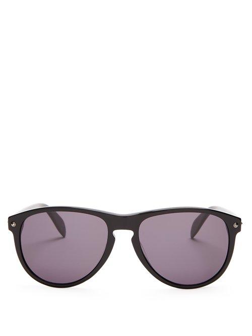 Matchesfashion.com Alexander Mcqueen - Oval Frame Sunglasses - Mens - Black