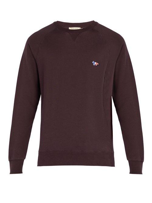 Matchesfashion.com Maison Kitsun - Logo Embroidered Cotton Crew Neck Sweatshirt - Mens - Dark Red