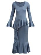 Matchesfashion.com Erdem - Rowan Ruffled Ribbed Knit Jersey Dress - Womens - Blue