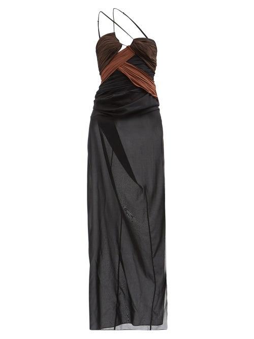 Nensi Dojaka - Draped Chiffon Maxi Dress - Womens - Black Brown