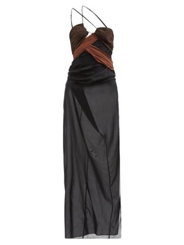 Nensi Dojaka - Draped Chiffon Maxi Dress - Womens - Black Brown