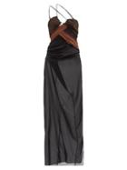 Nensi Dojaka - Draped Chiffon Maxi Dress - Womens - Black Brown
