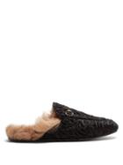 Matchesfashion.com Gucci - Princetown Shearling Lined Fur Loafers - Womens - Black