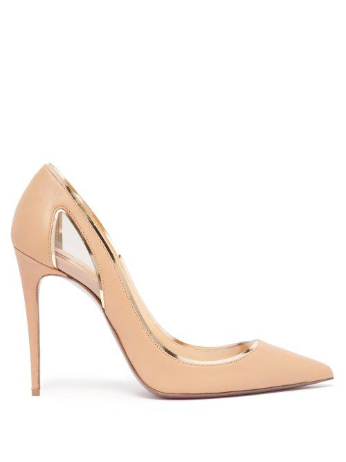 Matchesfashion.com Christian Louboutin - Cosmo 554 Tan Leather And Perspex Pumps - Womens - Nude