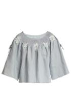 Matchesfashion.com Innika Choo - Floral Embroidered Linen Top - Womens - Grey