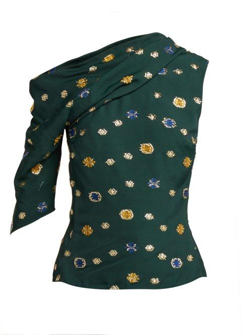 Matchesfashion.com Peter Pilotto - One Shoulder Fil Coup Crepe Top - Womens - Green Multi