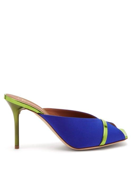 Matchesfashion.com Malone Souliers - Lucia Square-toe Satin And Metallic-leather Mules - Womens - Blue