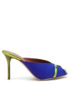 Matchesfashion.com Malone Souliers - Lucia Square-toe Satin And Metallic-leather Mules - Womens - Blue