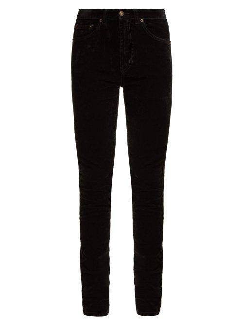 Matchesfashion.com Saint Laurent - Mid Rise Stretch Velvet Skinny Jeans - Womens - Black