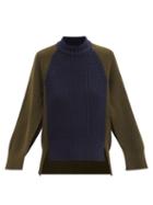 Sacai - Cape-sleeve Cotton-blend Sweater - Womens - Navy Multi