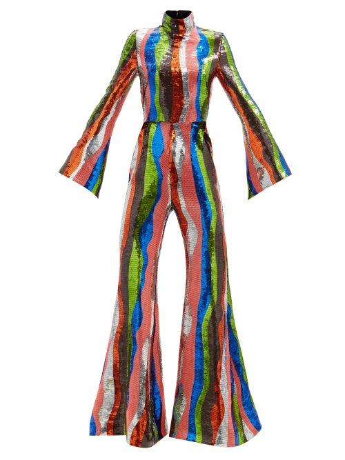 Matchesfashion.com Halpern - Wave-stripe Sequinned Jumpsuit - Womens - Multi