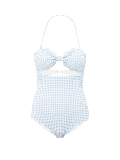 Matchesfashion.com Marysia - Antibes Scalloped Edge Swimsuit - Womens - Light Blue