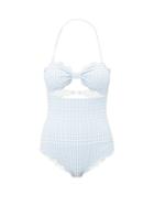 Matchesfashion.com Marysia - Antibes Scalloped Edge Swimsuit - Womens - Light Blue
