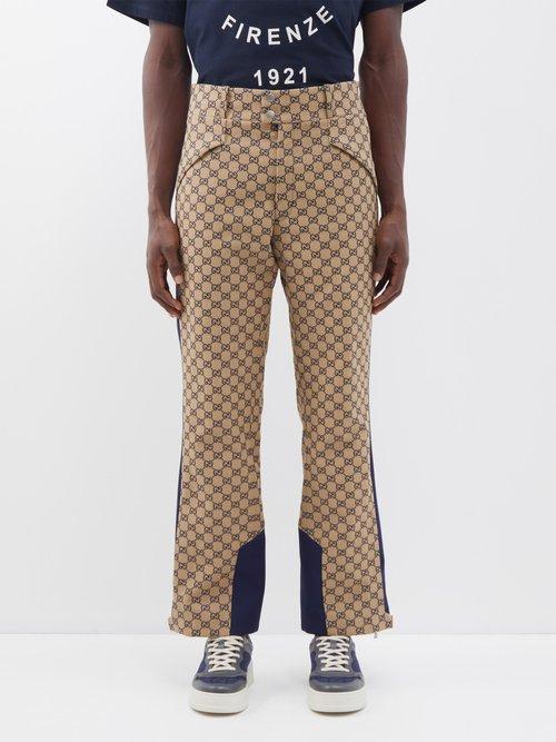Gucci - Gg-jacquard Cotton-blend Trousers - Mens - Brown Multi