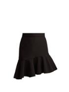 Matchesfashion.com Msgm - Asymmetric Frill Hem Crepe Mini Skirt - Womens - Black
