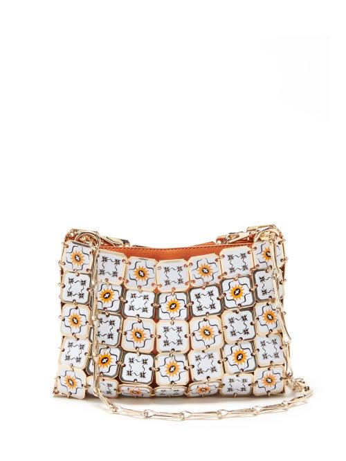 Paco Rabanne - Square Floral-print Porcelain Shoulder Bag - Womens - Gold Multi