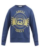 Matchesfashion.com Gucci - Gg-disc Print Organic-cotton Jersey Sweatshirt - Mens - Blue